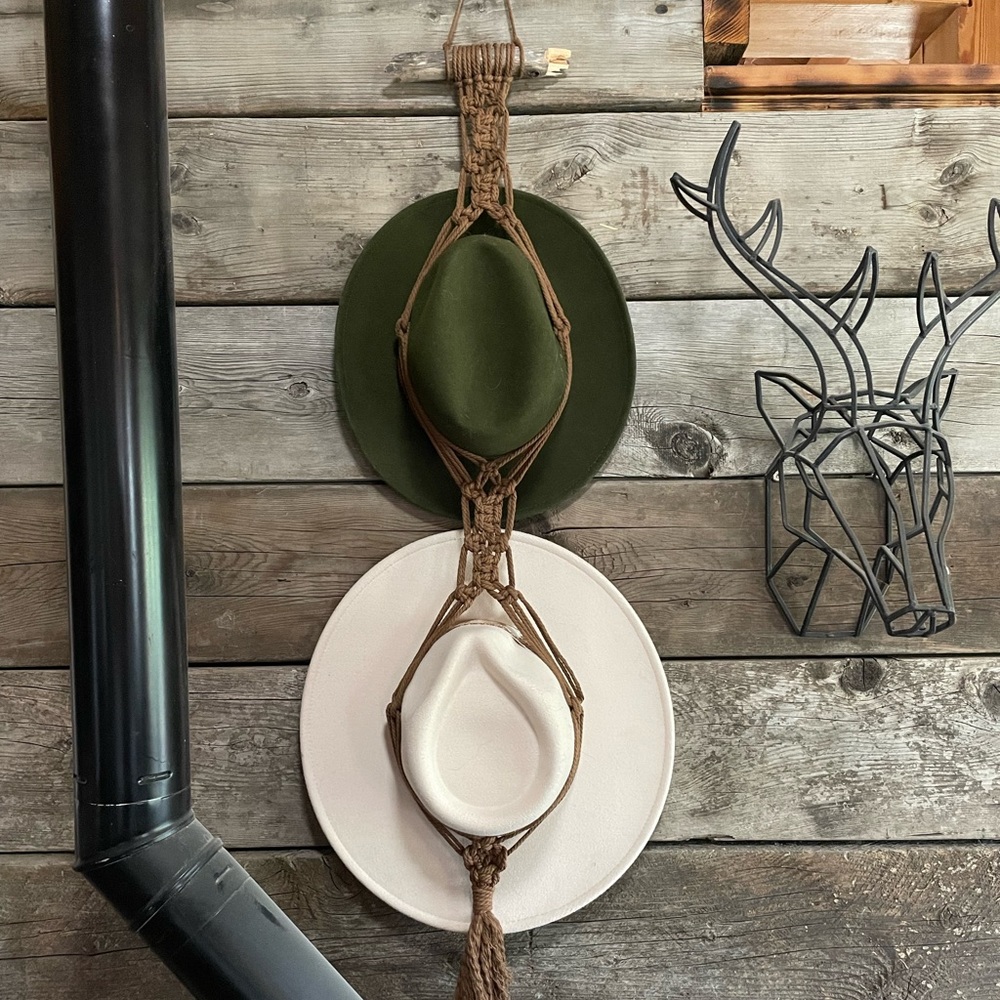 Macrame double hat holder
